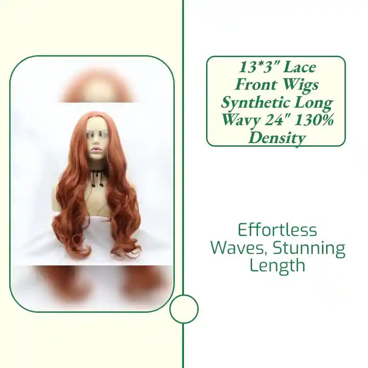 13*3" Lace Front Wigs Synthetic Long Wavy 24" 130% Density by@Outfy