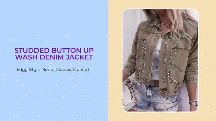 Studded Button Up Wash Denim Jacket by@Outfy