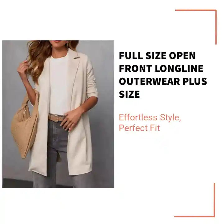 Full Size Open Front Longline Outerwear Plus Size by@Outfy