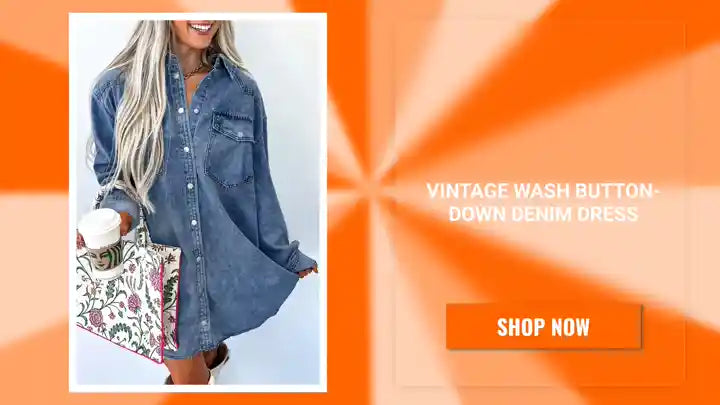 Vintage Wash Button-Down Denim Dress by@Outfy