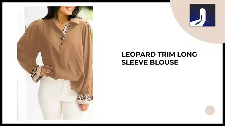 Leopard Trim Long Sleeve Blouse by@Outfy