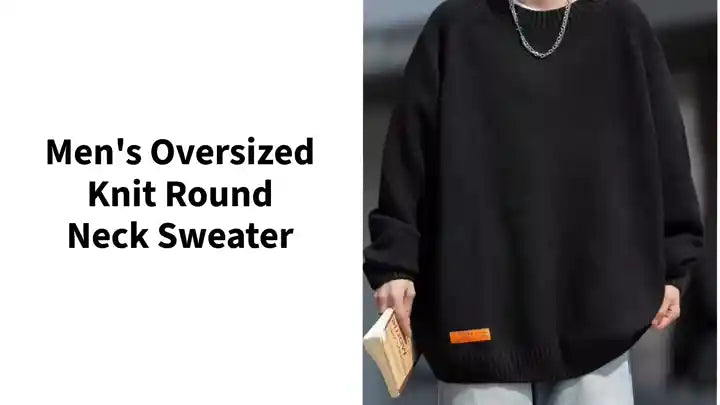 Men's Oversized Knit Round Neck Sweater by@Outfy