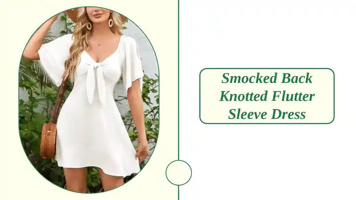 Smocked Back Knotted Flutter Sleeve Dress by@Outfy