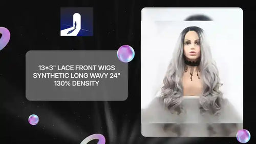 13*3" Lace Front Wigs Synthetic Long Wavy 24" 130% Density by@Outfy