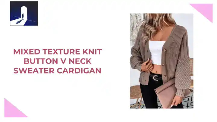 Mixed Texture Knit Button V Neck Sweater Cardigan by@Outfy