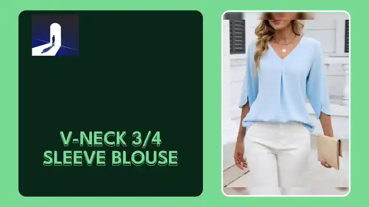V-Neck 3/4 Sleeve Blouse by@Outfy
