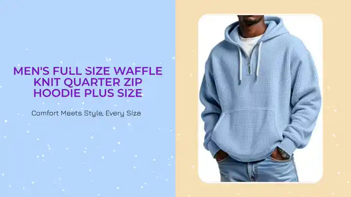 Men's Full Size Waffle Knit Quarter Zip Hoodie Plus Size by@Outfy