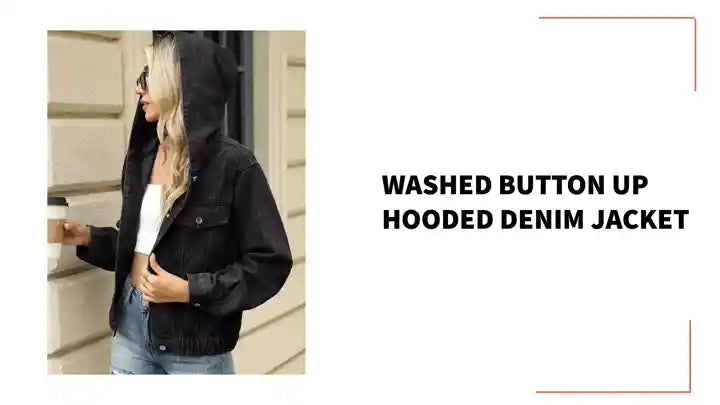 Washed Button Up Hooded Denim Jacket by@Outfy