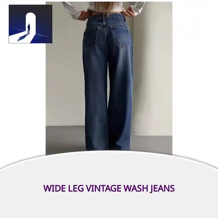 Wide Leg Vintage Wash Jeans by@Outfy