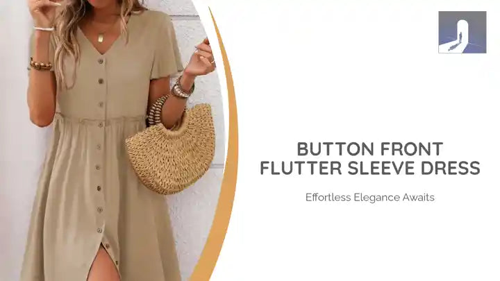 Button Front Flutter Sleeve Dress by@Outfy