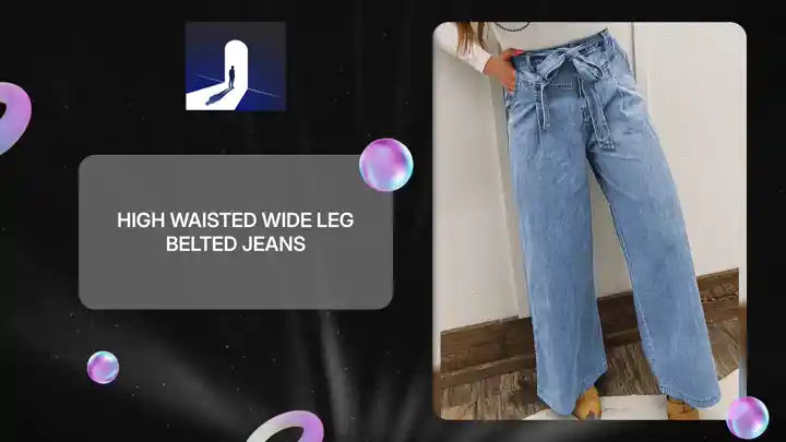 High Waisted Wide Leg Belted Jeans by@Outfy