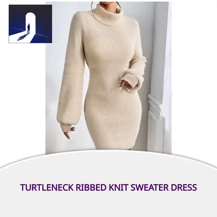 Turtleneck Ribbed Knit Sweater Dress by@Outfy