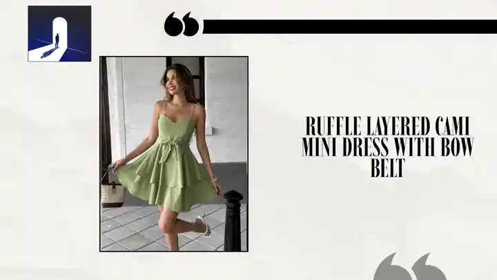 Ruffle Layered Cami Mini Dress with Bow Belt by@Outfy