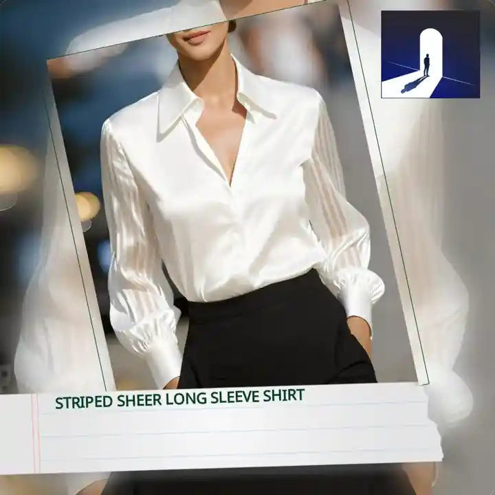 Striped Sheer Long Sleeve Shirt by@Outfy