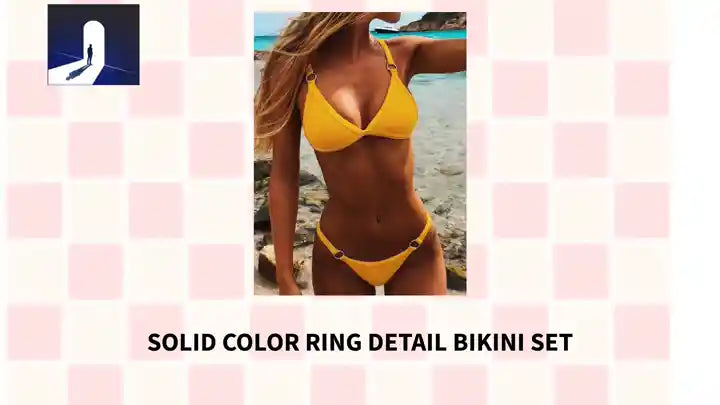 Solid Color Ring Detail Bikini Set by@Outfy