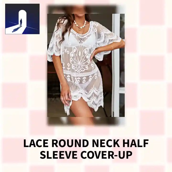 Lace Round Neck Half Sleeve Cover-Up by@Outfy