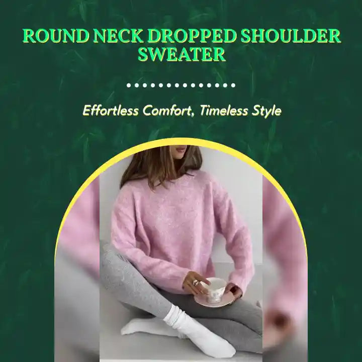 Round Neck Dropped Shoulder Sweater by@Outfy