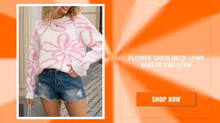Flower Crew Neck Long Sleeve Sweater by@Outfy