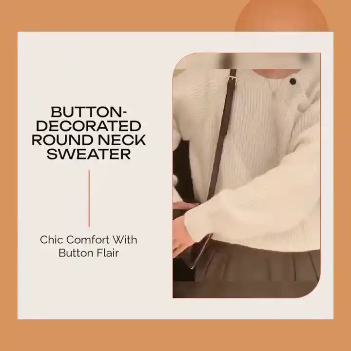 Button-Decorated Round Neck Sweater by@Outfy