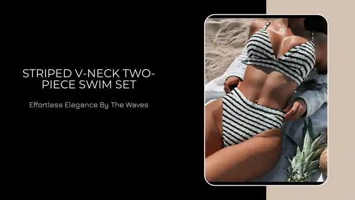 Striped V-Neck Two-Piece Swim Set by@Outfy