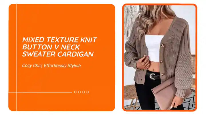 Mixed Texture Knit Button V Neck Sweater Cardigan by@Outfy